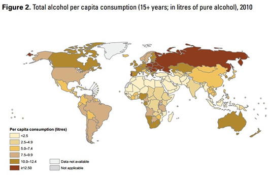 بیشترین سرانه مصرف الکل متعلق به کجاست؟