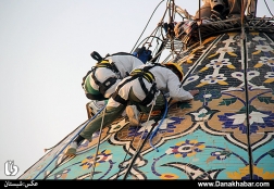 شست و شوی گنبد مطهر حضرت شاهچراغ(ع)